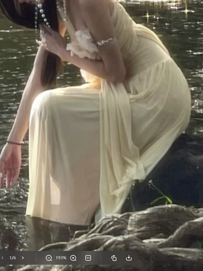 Romantic V Neck Ivory Prom Dress Ruched Sheath Formal Dress GG7093