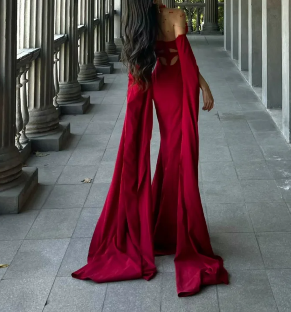 Sexy Strapless Prom Dress With Sleeves Red Mermaid Formal Dress GG7094