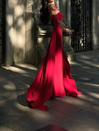 Sexy Strapless Prom Dress With Sleeves Red Mermaid Formal Dress GG7094