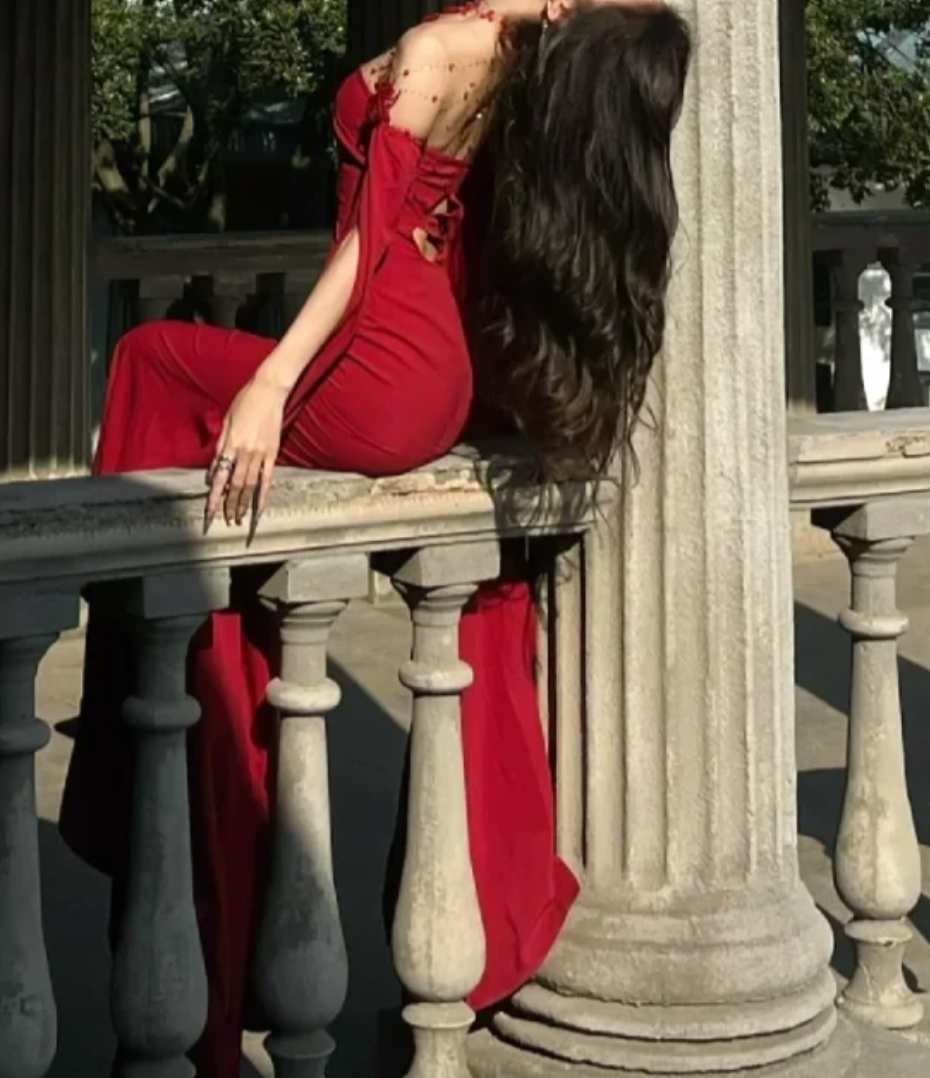 Sexy Strapless Prom Dress With Sleeves Red Mermaid Formal Dress GG7094