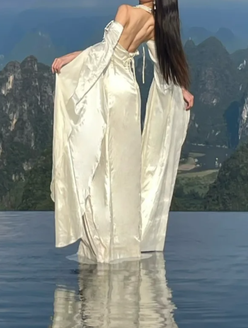 Graceful Off-Shoulder Wedding Dress Long Sleeve Satin Mermaid Bridal Dress GG7095