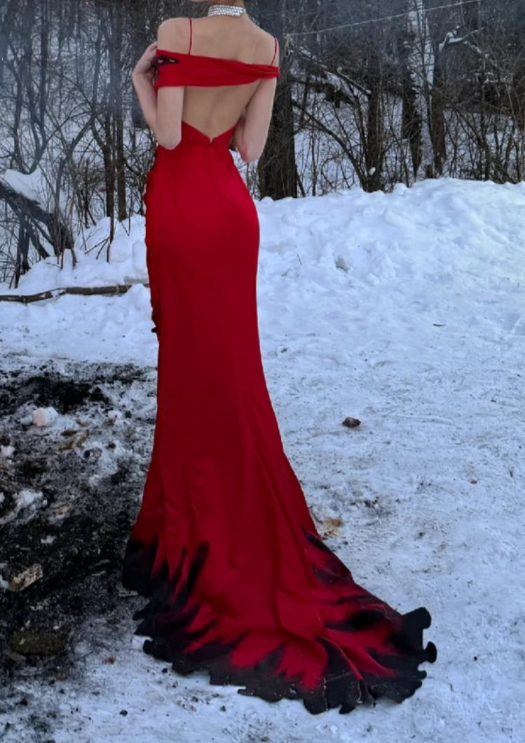 Chic Halter Neck Red Prom Dress Lace Mermaid Formal Dress GG7099