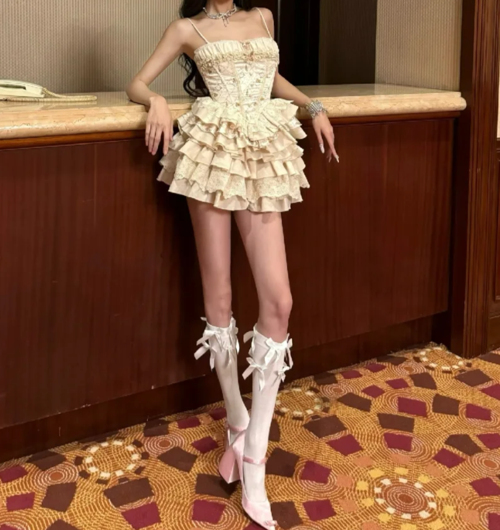 Fascinating Spaghetti Strap Homecoming Dress Ivory Tiered A-Line Birthday Dress GG7104