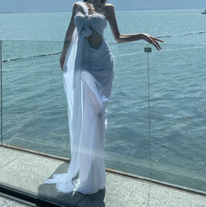 Dreamy Strapless Prom Dress White Cutout Sheath Formal Dress GG7111