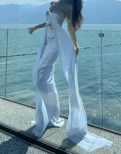 Dreamy Strapless Prom Dress White Cutout Sheath Formal Dress GG7111