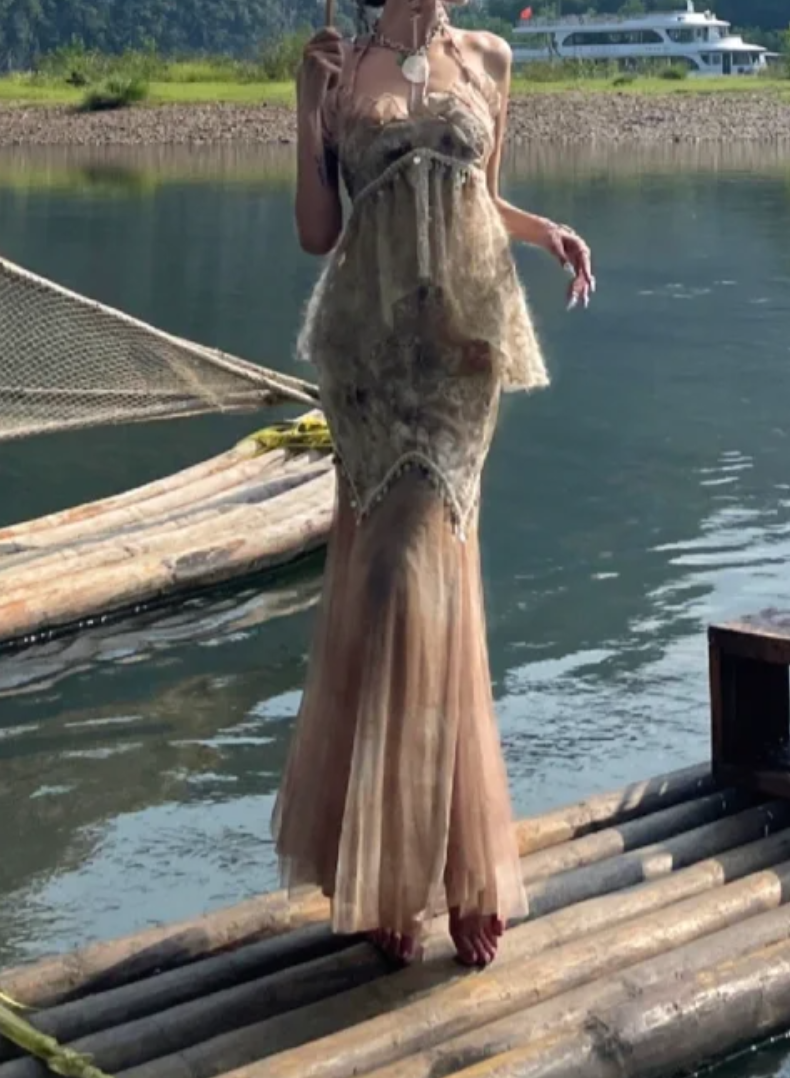 Vintage Halter Neck Backless Prom Dress Lace Floral Mermaid Formal Dress GG7112