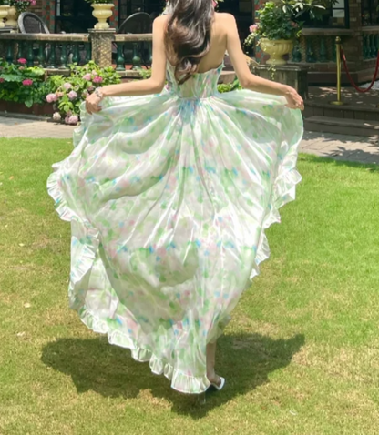 Playful Halter Neck Green Homecoming Dress Beading Tiered Floral A-Line Birthday Dress GG7114
