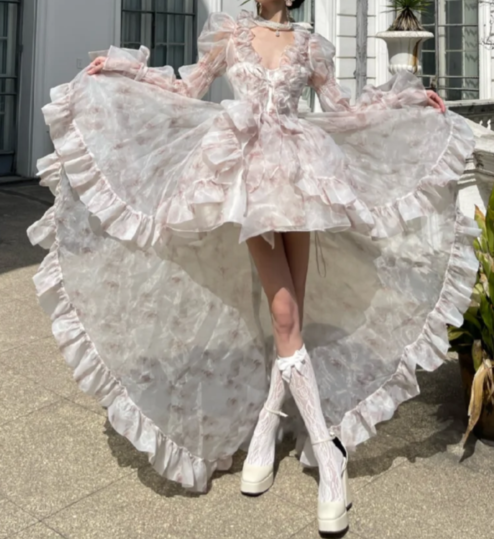 Sweet Strapless Pink Homecoming Dress Ruffles Floral A-Line Birthday Dress GG7116