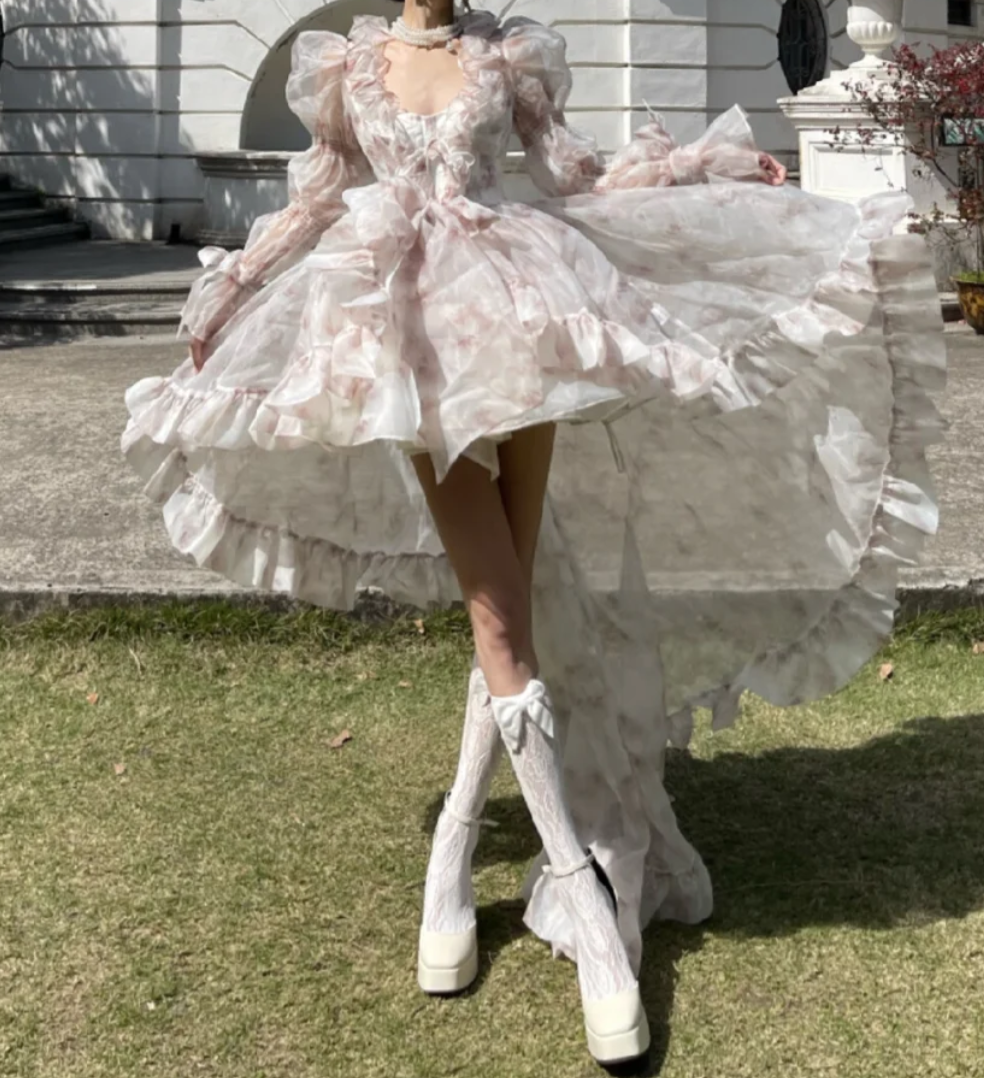 Sweet Strapless Pink Homecoming Dress Ruffles Floral A-Line Birthday Dress GG7116