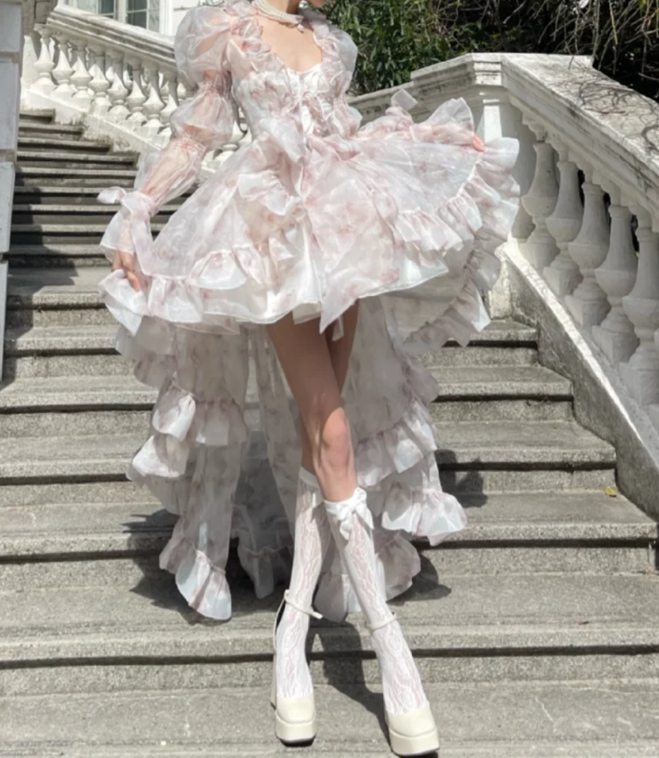 Sweet Strapless Pink Homecoming Dress Ruffles Floral A-Line Birthday Dress GG7116