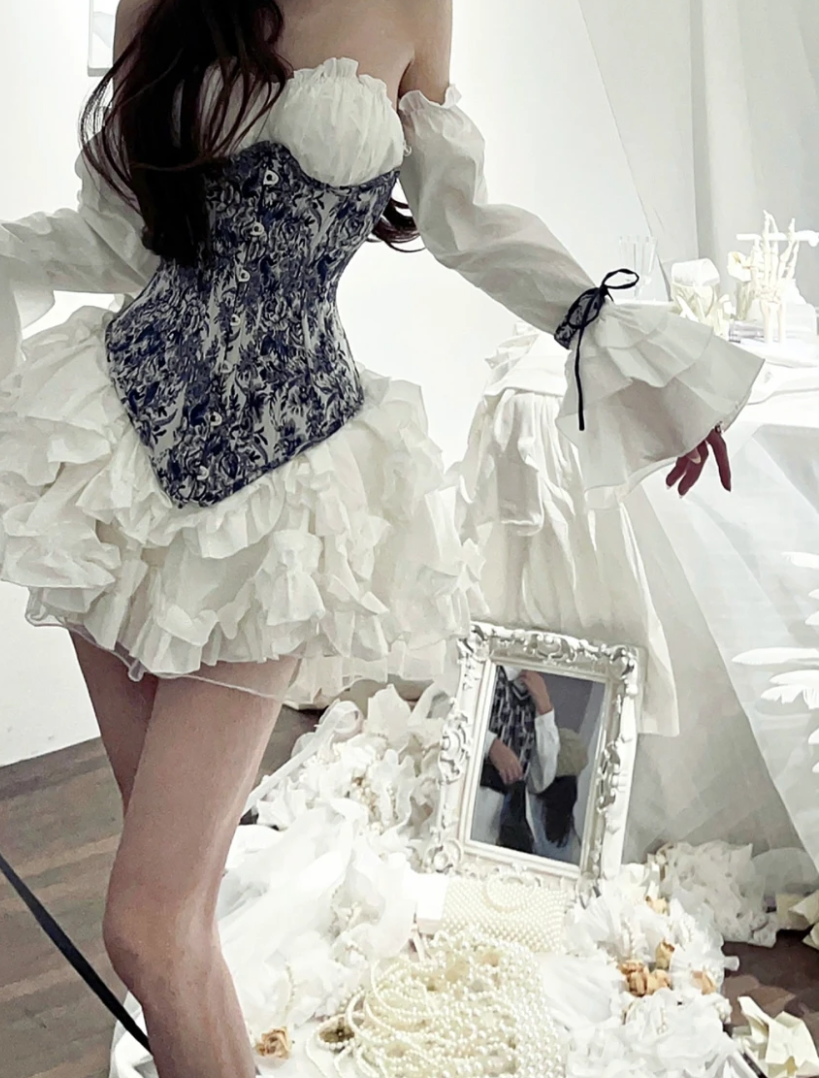 Retro Strapless Floral Homecoming Dress Ruffles A-Line Birthday Dress GG7119