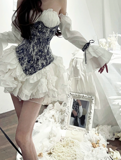 Retro Strapless Floral Homecoming Dress Ruffles A-Line Birthday Dress GG7119