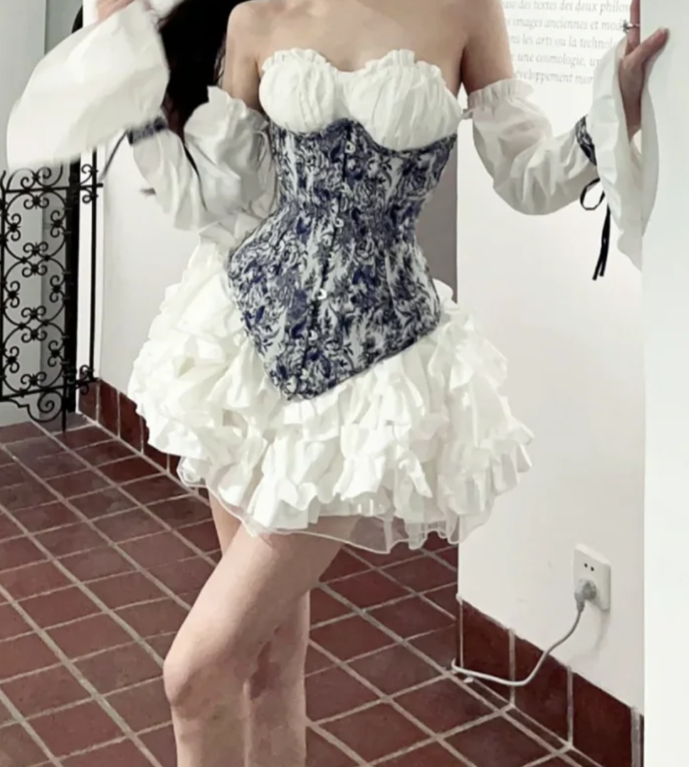 Retro Strapless Floral Homecoming Dress Ruffles A-Line Birthday Dress GG7119