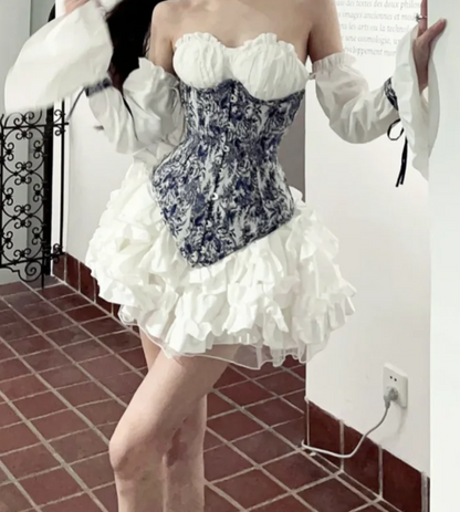 Retro Strapless Floral Homecoming Dress Ruffles A-Line Birthday Dress GG7119