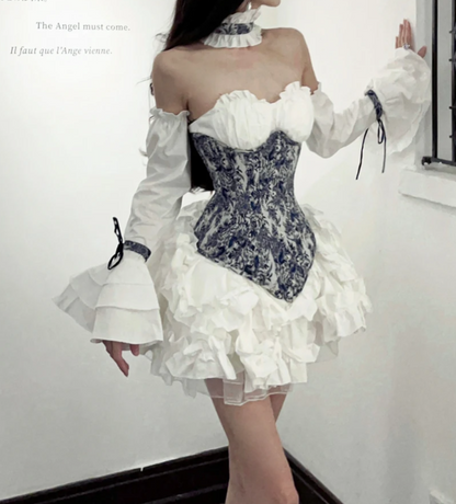 Retro Strapless Floral Homecoming Dress Ruffles A-Line Birthday Dress GG7119
