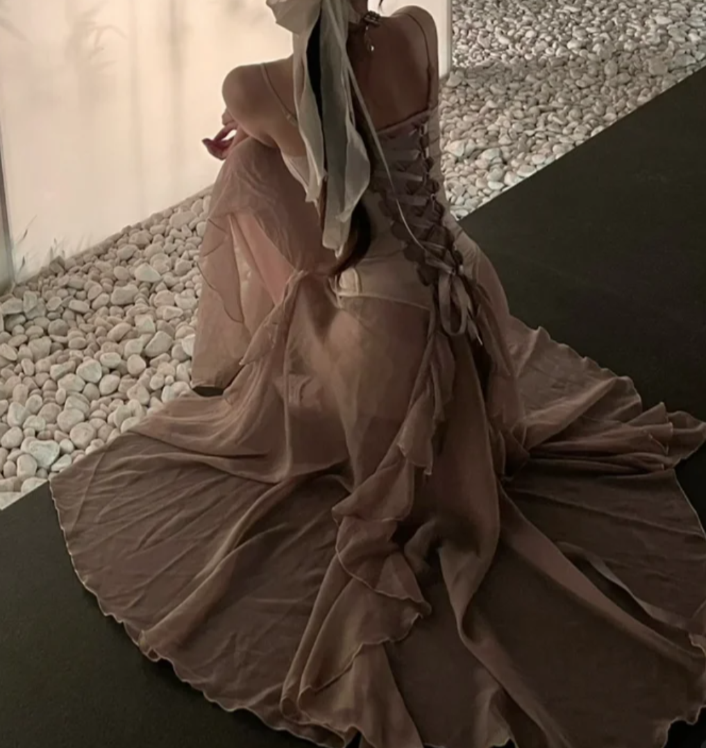 Charming Spaghetti Straps Slit Prom Dress Beige Lace-Up A-Line Formal Dress GG7121