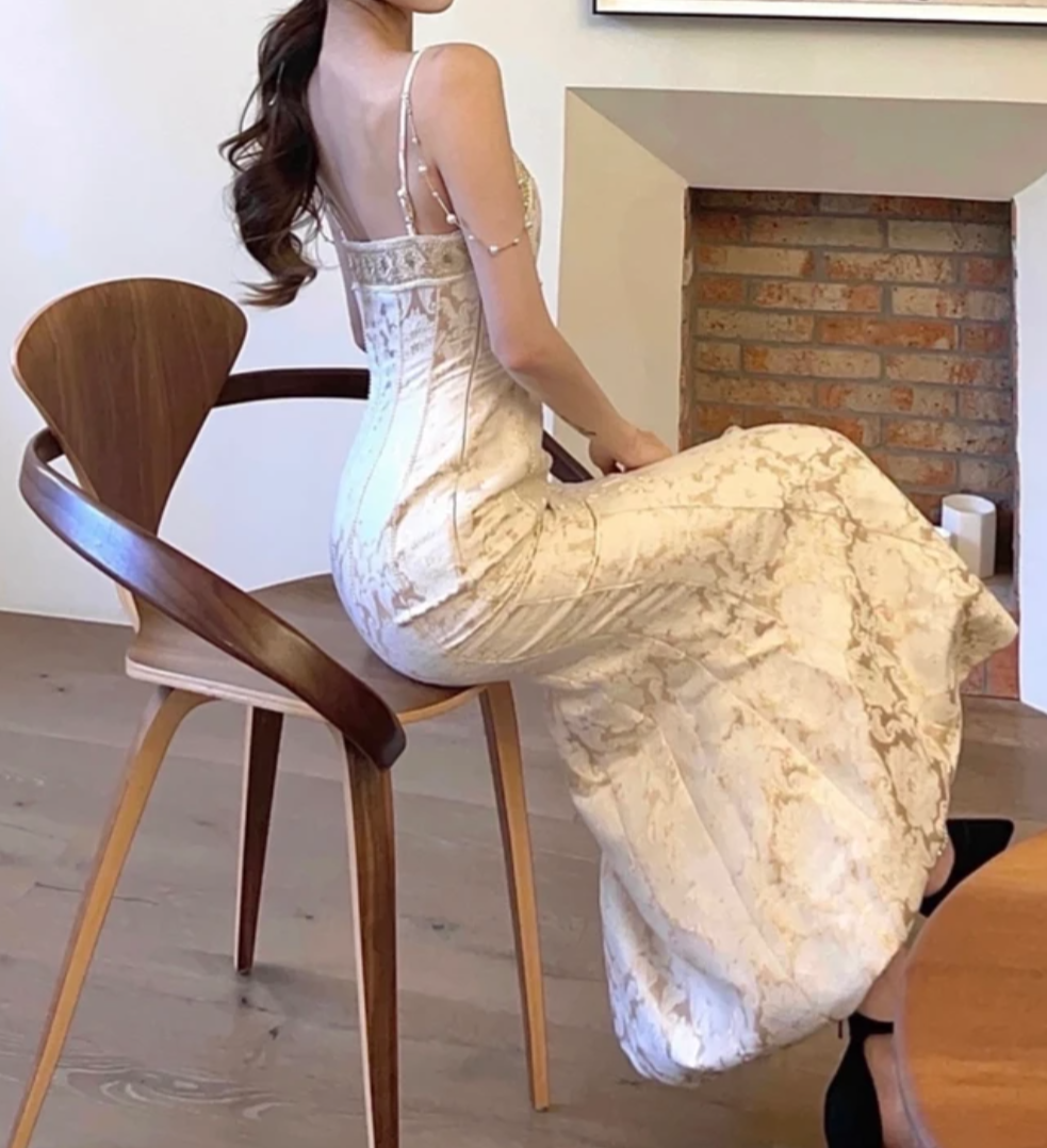 Luxury Spaghetti Straps Prom Dress Beading Jacquard Mermaid Formal Dress GG7123