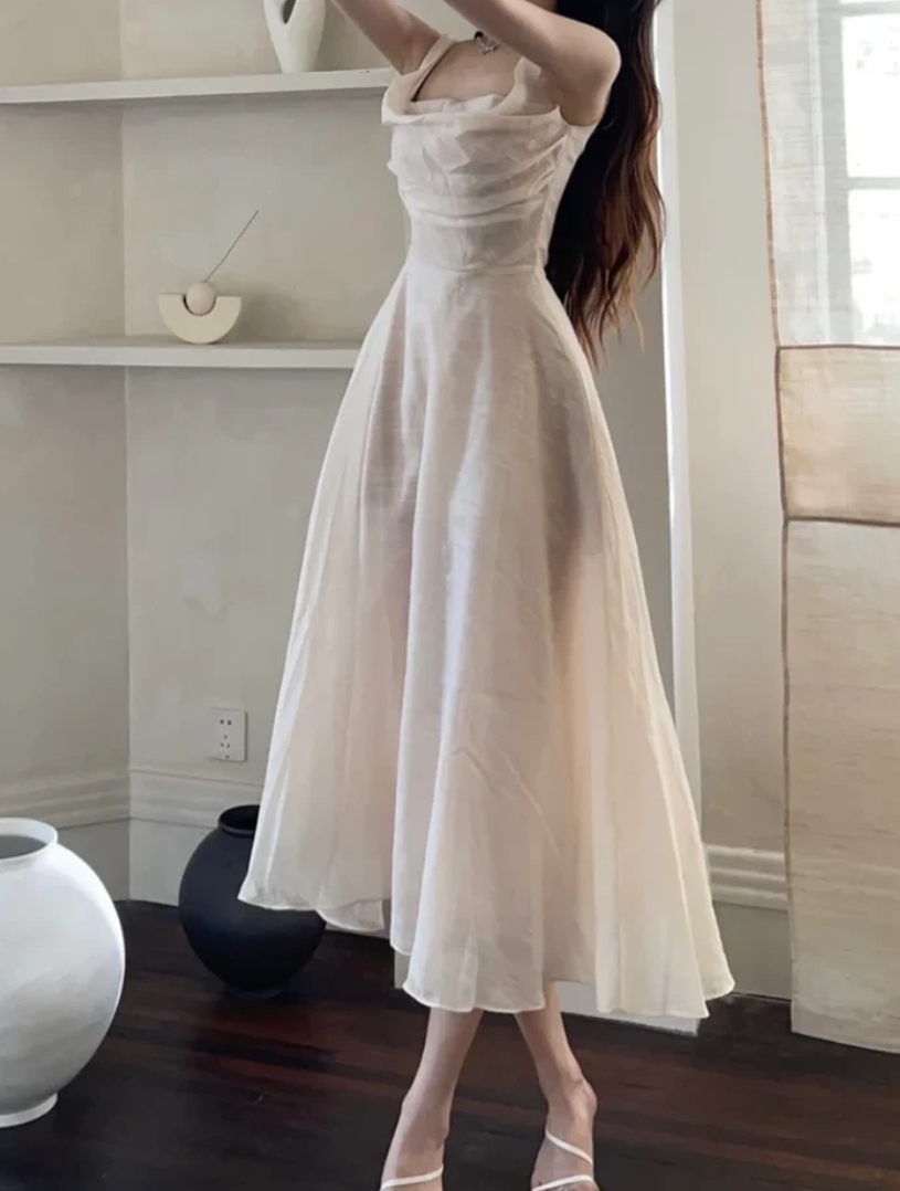 Romantic Spaghetti Straps Prom Dress Ivory A-Line Formal Dress GG7124