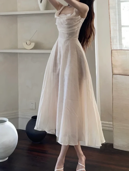 Romantic Spaghetti Straps Prom Dress Ivory A-Line Formal Dress GG7124