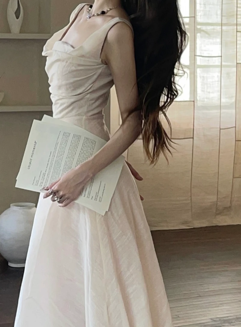 Romantic Spaghetti Straps Prom Dress Ivory A-Line Formal Dress GG7124