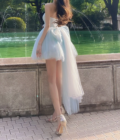 Classical Strapless Blue Homecoming Dress Tulle Bow A-Line Birthday Dress GG7125