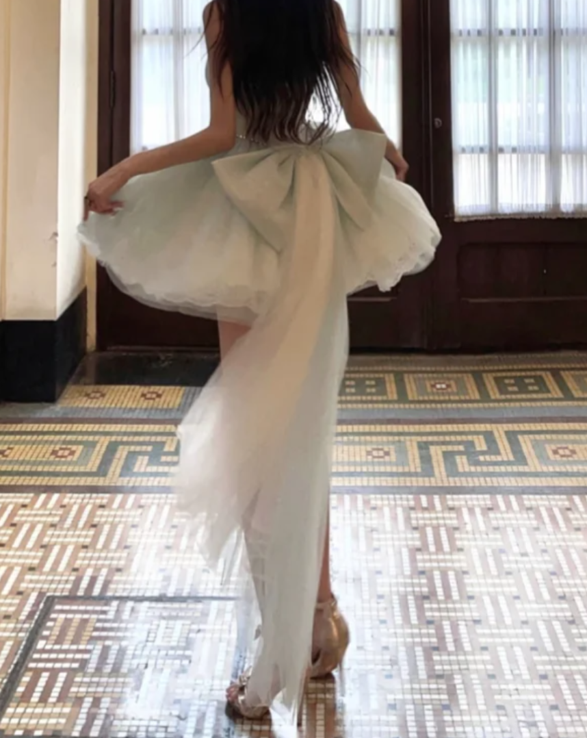 Classical Strapless Blue Homecoming Dress Tulle Bow A-Line Birthday Dress GG7125