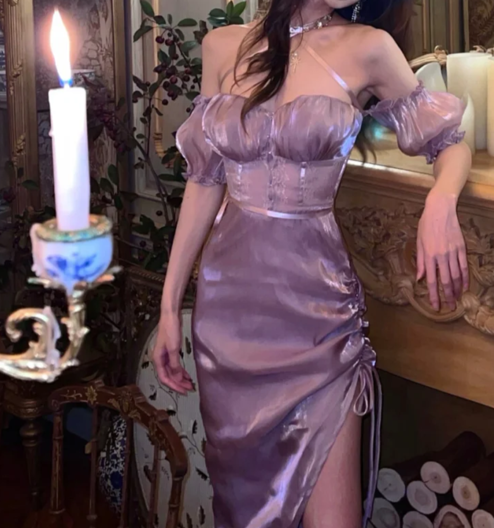 Dreamy Off-Shoulder Homecoming Dress Purple Gathered Sheath Birthday Dress GG7129