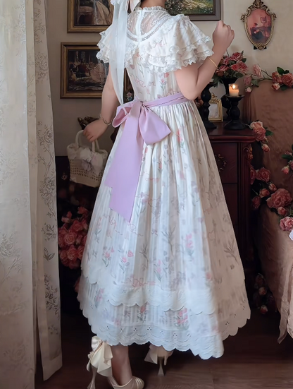 Sweet Pink Tiered Prom Dress Floral Lace A-Line Formal Dress GG7133