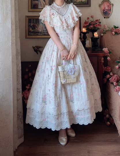 Sweet Pink Tiered Prom Dress Floral Lace A-Line Formal Dress GG7133