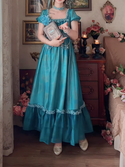 Charming Square Neck Green Prom Dress Beading Ruffles A-Line Formal Dress GG7134