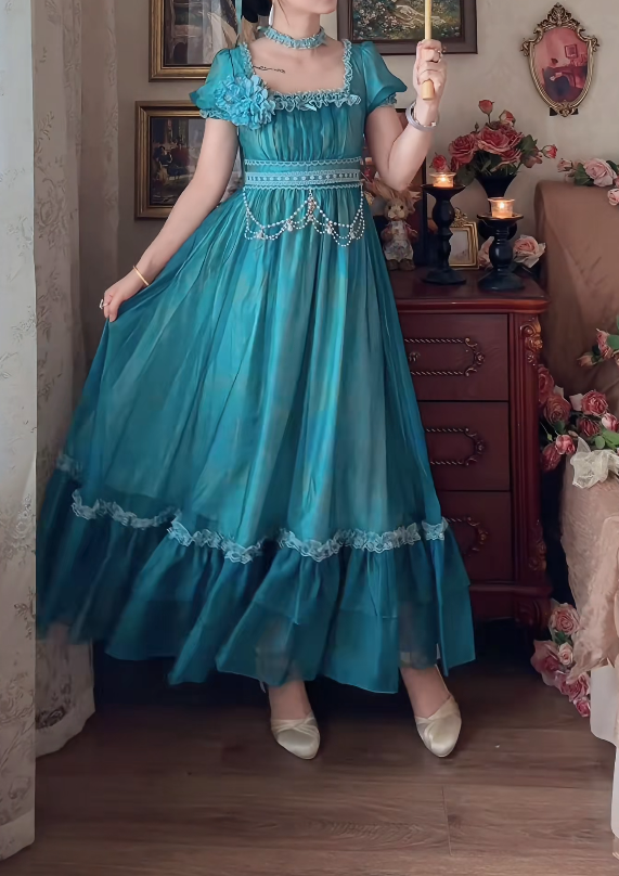 Charming Square Neck Green Prom Dress Beading Ruffles A-Line Formal Dress GG7134