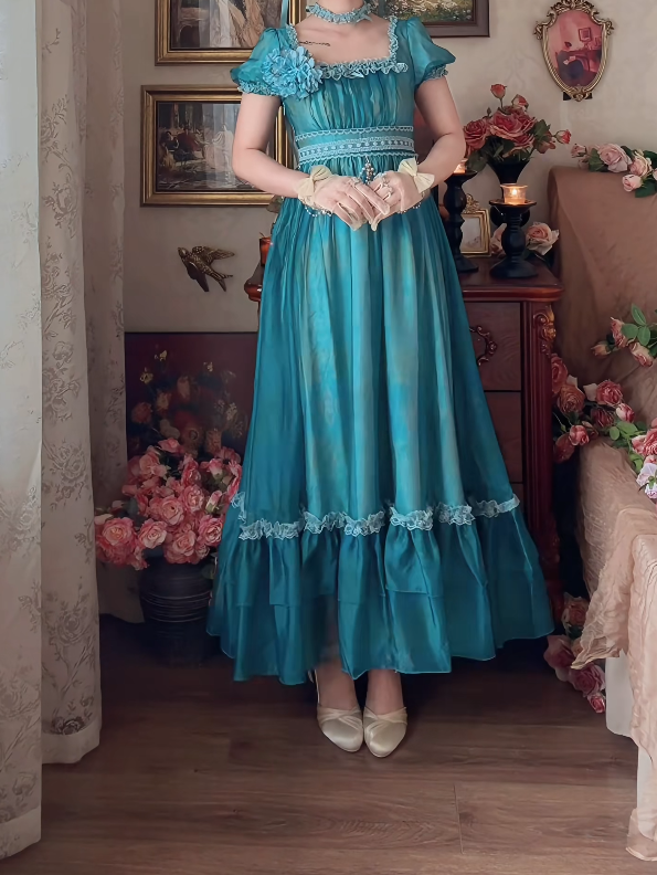 Charming Square Neck Green Prom Dress Beading Ruffles A-Line Formal Dress GG7134