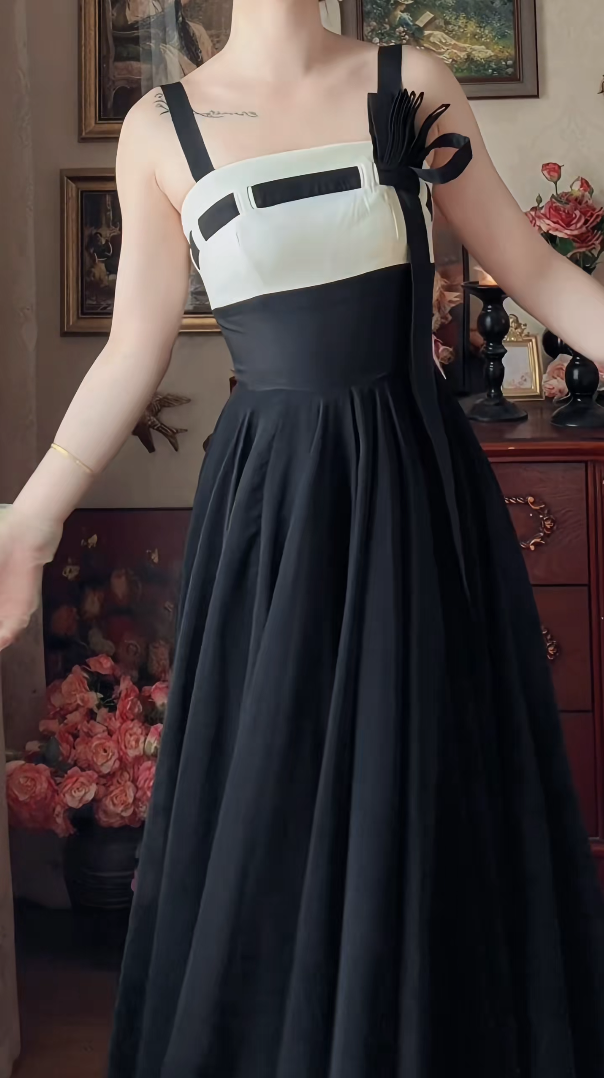 Classical Spaghetti Straps Prom Dress Black A-Line Formal Dress GG7135