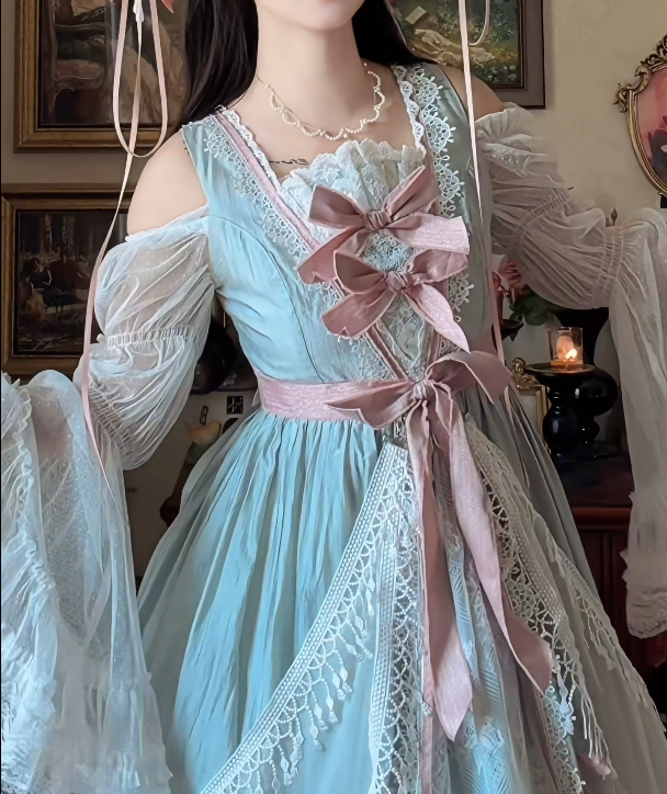 Adorable Long Sleeve Green Prom Dress Bows Lace A-Line Formal Dress GG7136