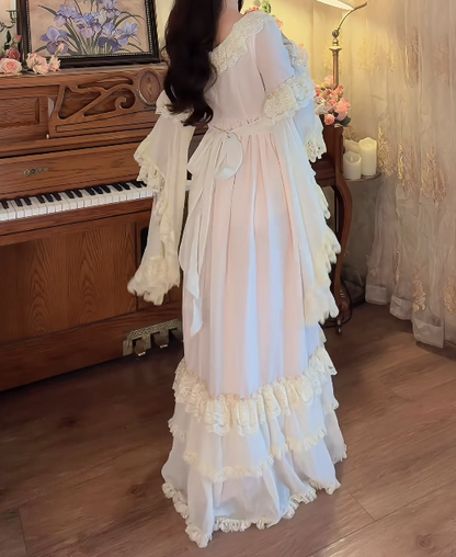 Romantic V Neck Pastel Pink Prom Dress Lace  Long Sleeve A-Line Formal Dress GG7138