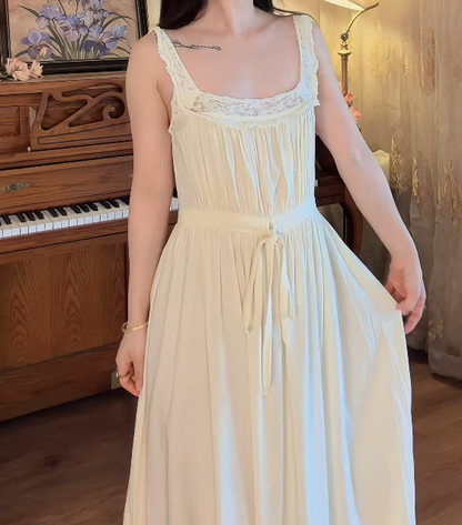 Retro Spaghetti Straps Prom Dress Ivory Lace A-Line Formal Dress GG7139