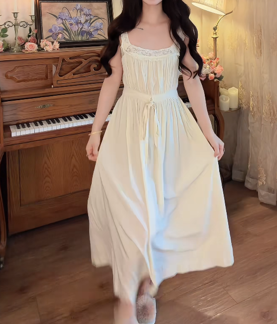Retro Spaghetti Straps Prom Dress Ivory Lace A-Line Formal Dress GG7139