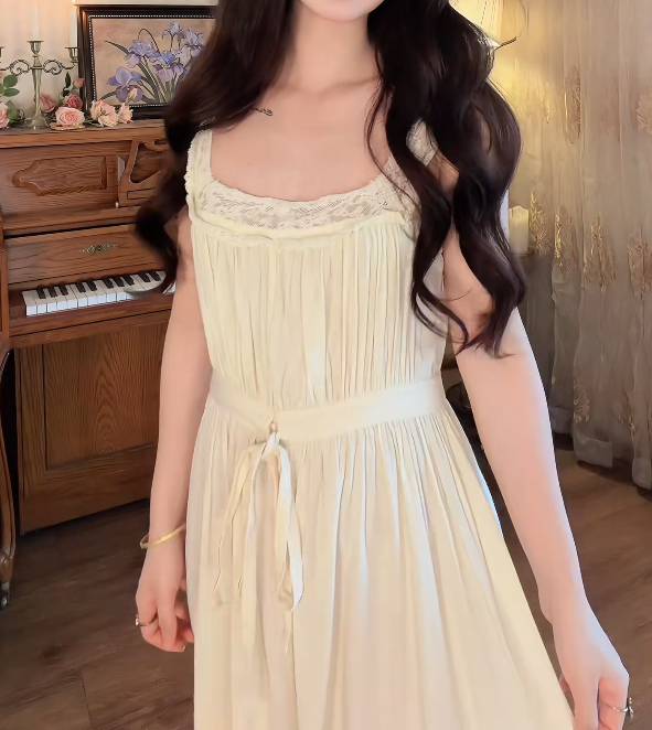 Retro Spaghetti Straps Prom Dress Ivory Lace A-Line Formal Dress GG7139