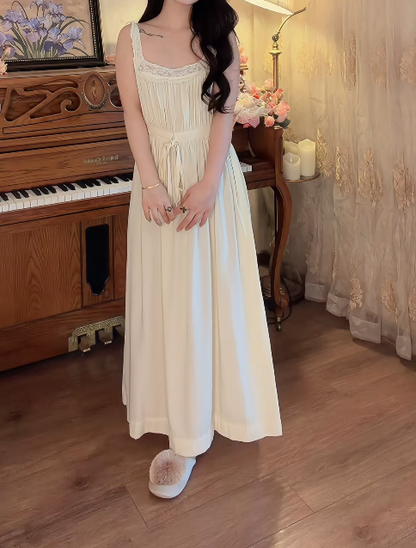 Retro Spaghetti Straps Prom Dress Ivory Lace A-Line Formal Dress GG7139