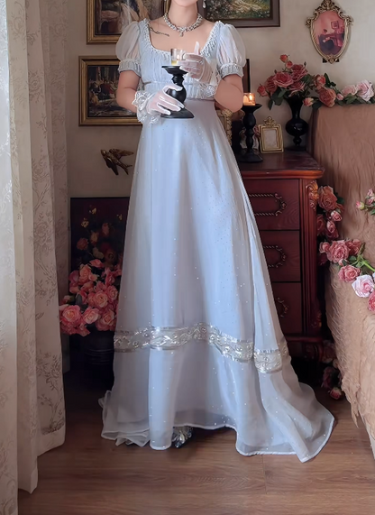Alluring Square Neck Blue Prom Dress Sequins Tassel A-Line Formal Dress GG7141