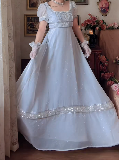 Alluring Square Neck Blue Prom Dress Sequins Tassel A-Line Formal Dress GG7141
