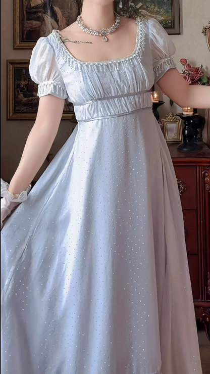 Alluring Square Neck Blue Prom Dress Sequins Tassel A-Line Formal Dress GG7141