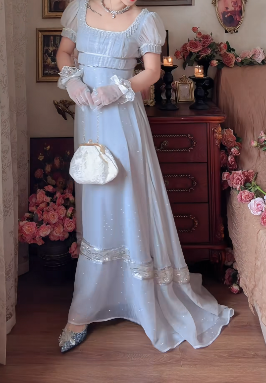 Alluring Square Neck Blue Prom Dress Sequins Tassel A-Line Formal Dress GG7141