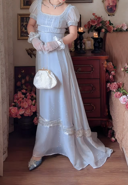 Alluring Square Neck Blue Prom Dress Sequins Tassel A-Line Formal Dress GG7141