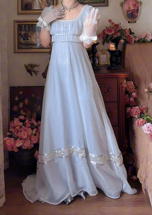 Alluring Square Neck Blue Prom Dress Sequins Tassel A-Line Formal Dress GG7141