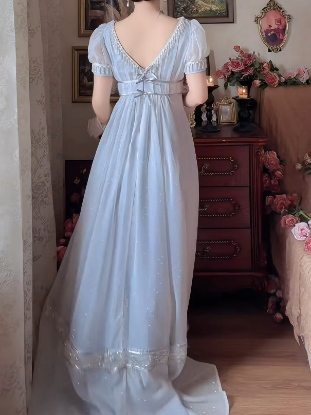 Alluring Square Neck Blue Prom Dress Sequins Tassel A-Line Formal Dress GG7141
