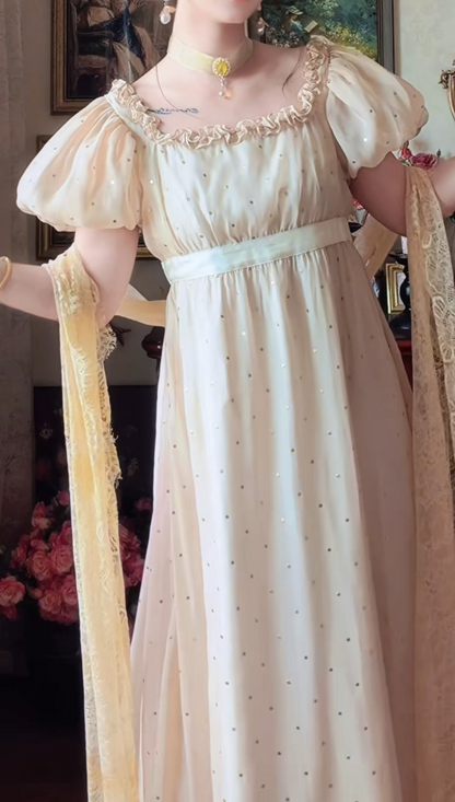 Chic Square Neck Gold Prom Dress Sequins Ruffles A-Line Formal Dress GG7144