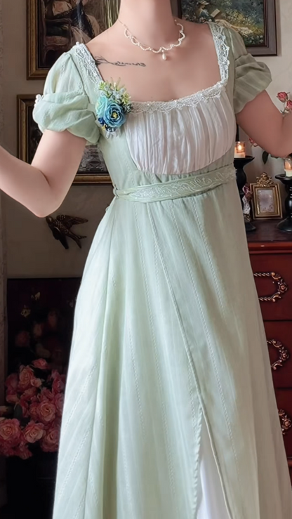 Playful Square Neck Prom Dress Green Short Sleeve A-Line Formal Dress GG7145