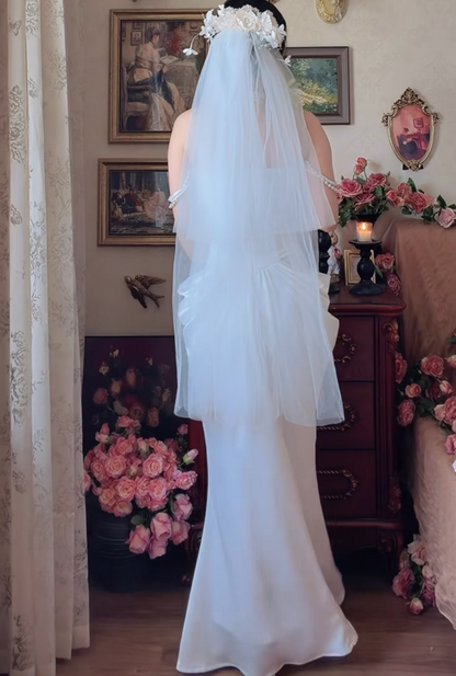 Lovely Off-Shoulder Satin Wedding Dress Beading Ruffles Lace Mermaid Bridal Dress GG7147