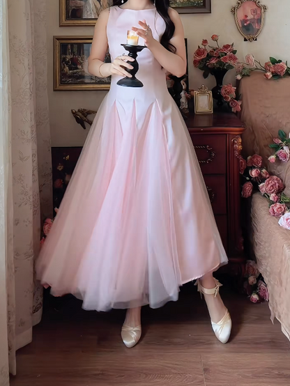 Sweet Jewel Neck Prom Dress Pink Tulle A-Line Formal Dress GG7151